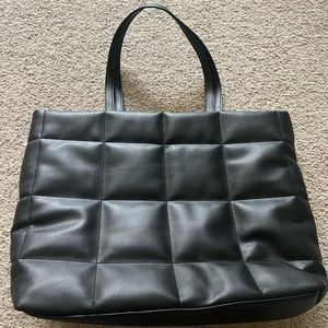 Black Pillow Cassette Tote Purse Quilted Leatherette Soft Handbag